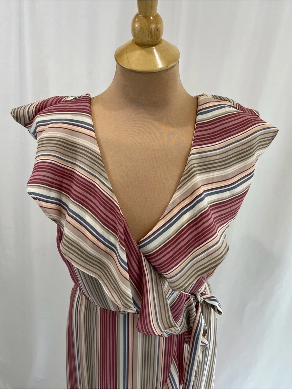 Leith Pink Multi-Stripe Ruffle Wrap High-Low Dress Cottagecore - Picture 3 of 9